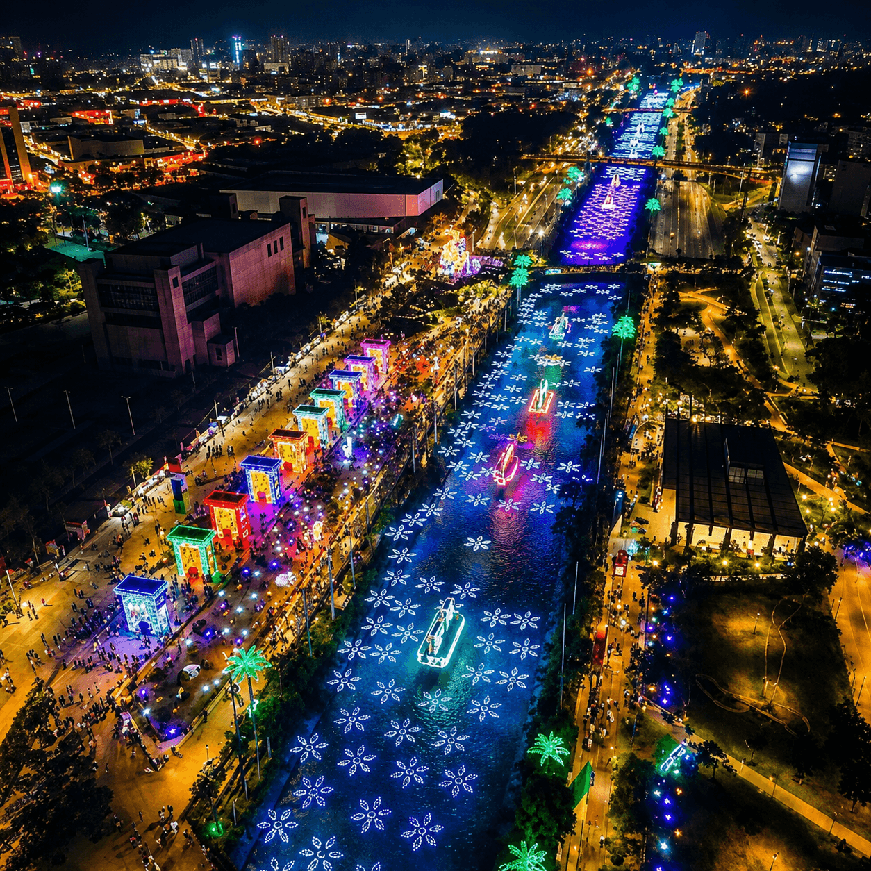Alumbrados de Medellín vistos desde el aire, de noche