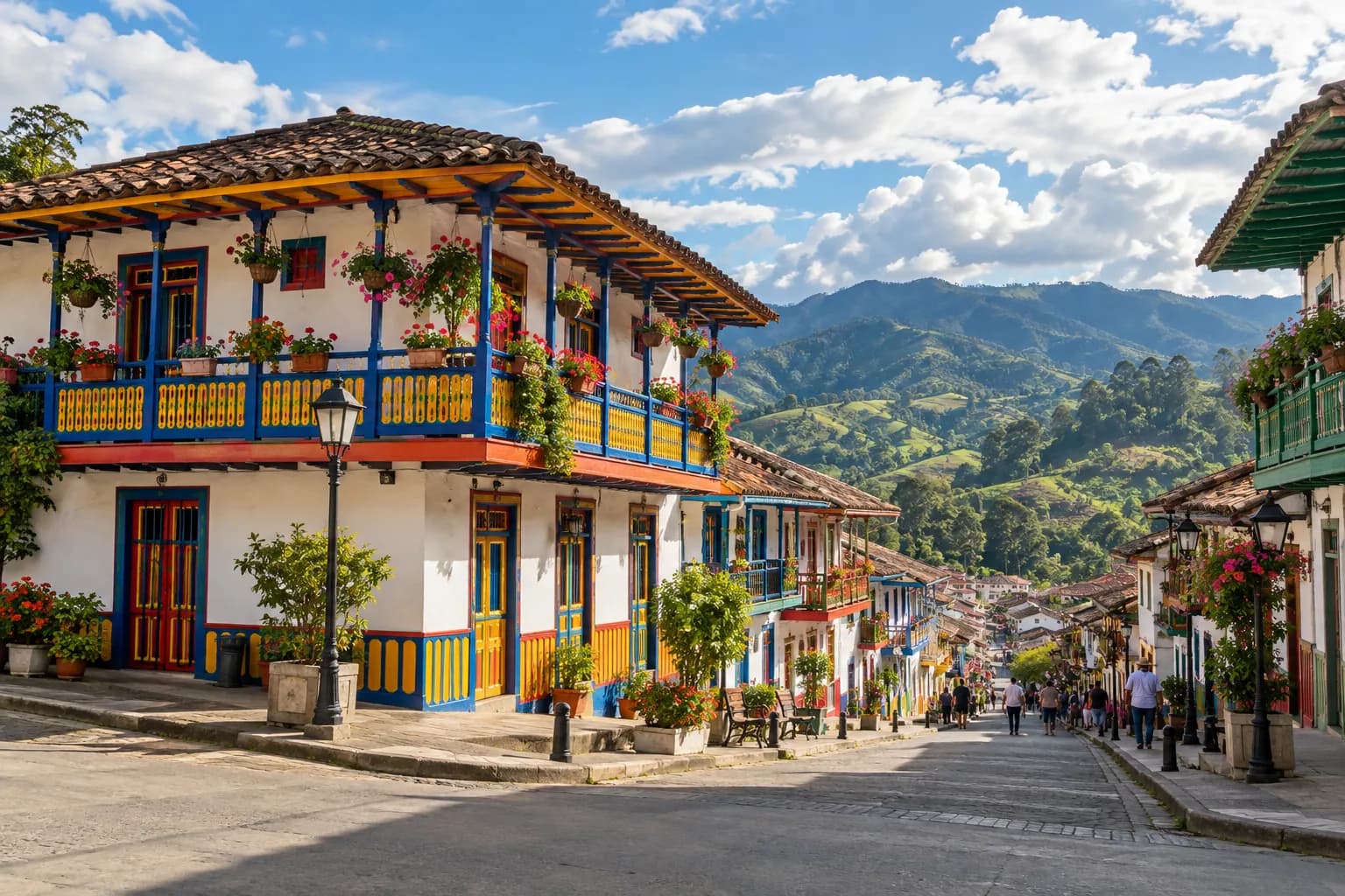 Casas de colores con balcones de madera en Filandia